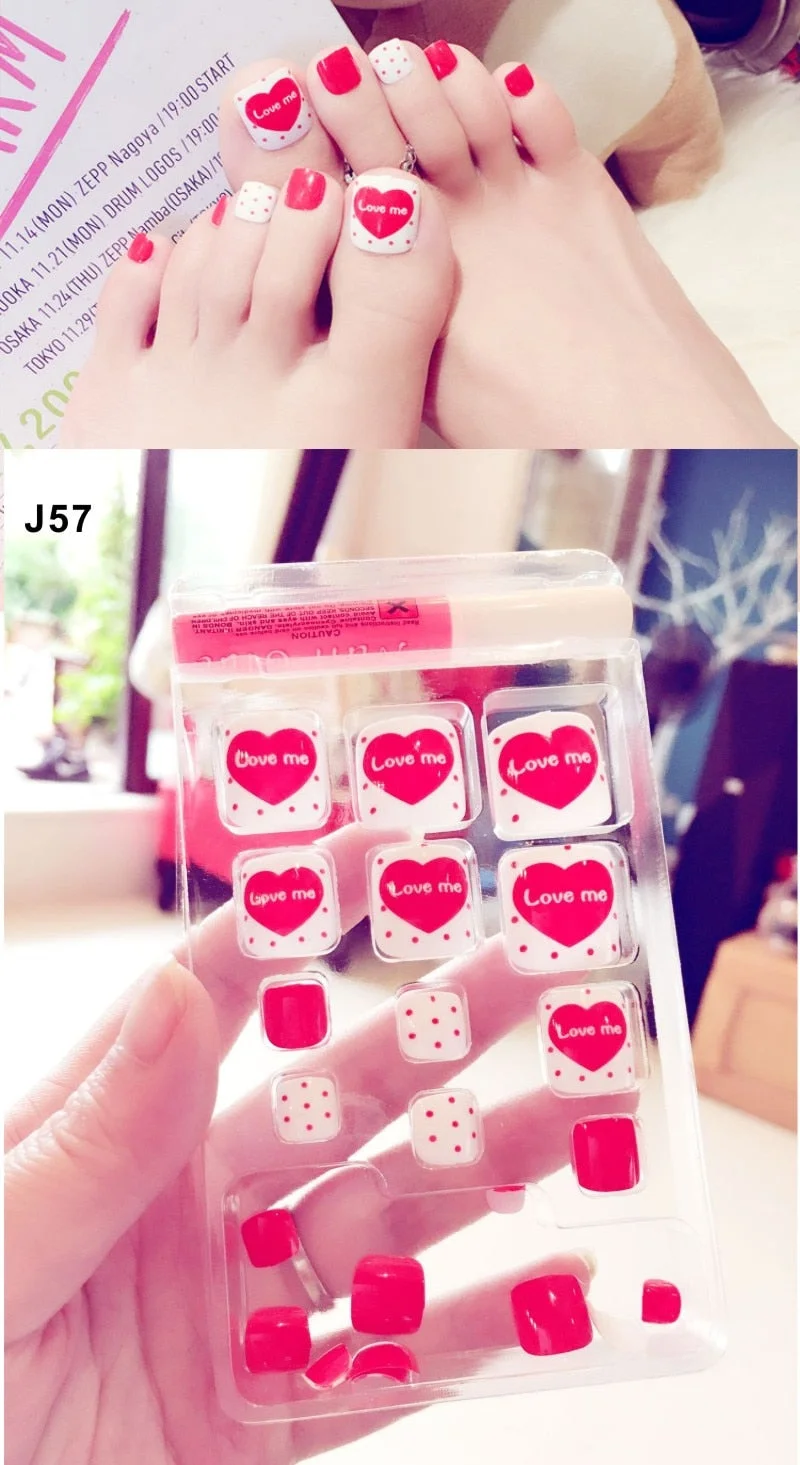 24 Pcs/Set Fresh Style Toe Fake Nails 3D Foot Full Toes Nail Art Tips False Nails  for Lady Girls Toenails Press on Nail-Nail Inspo