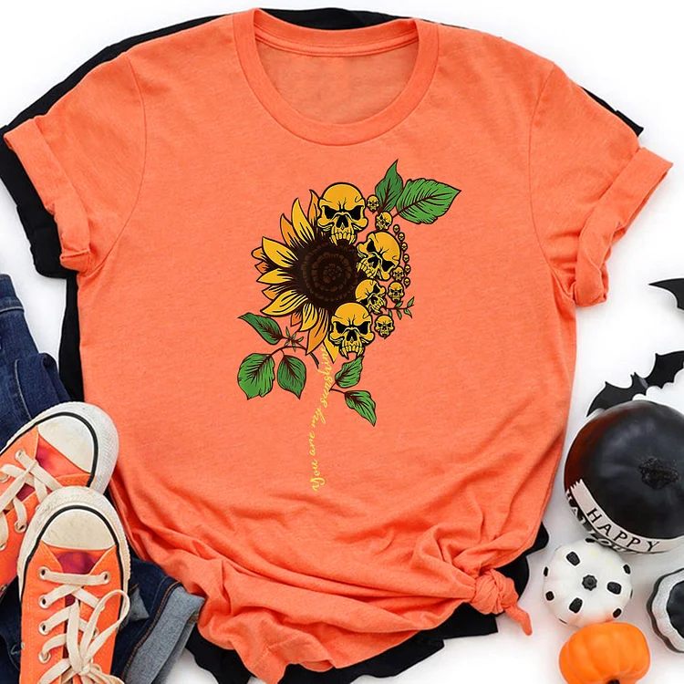 You Are My Sunshine Skull Sunflower  T-Shirt Tee-06623