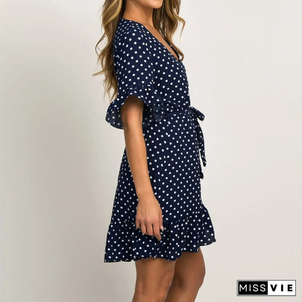 Women's Fashion Boho Chiffon Dress Ladies Polka Dot Beach Dress