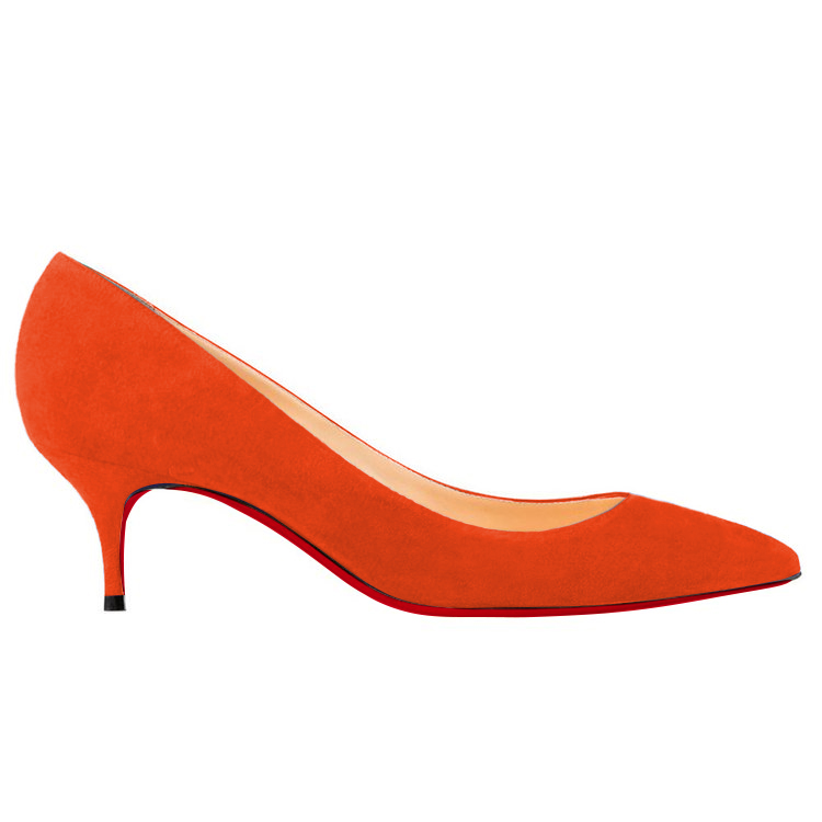 60mm Kitten Heels Pumps Summer Daily Orange Suede-vocosishoes