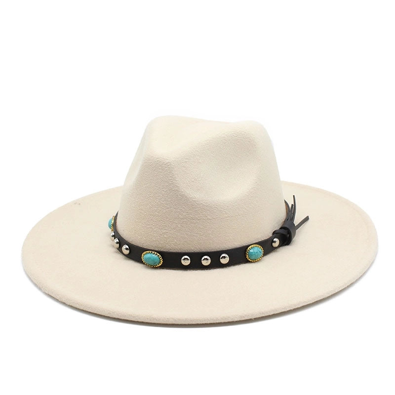 Classic Panama Autumn And Winter Men And Women Denim Woolen Hat New Big Brim Hat