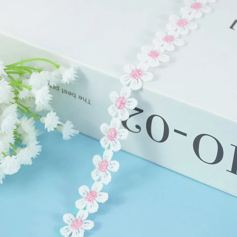 5Yards 15mm Daisy Lace Trim Flower Lace Fabric Embroidery Handmade Patchwork Ribbon Home DIY Crafts Apparel Sewing Accessories