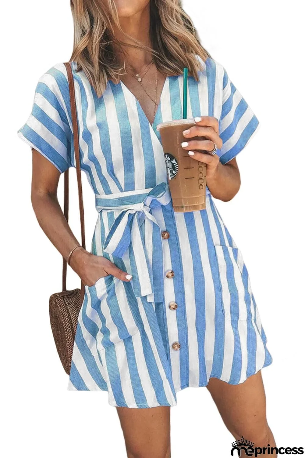 Fashion Stripe Short Sleeve Casual Dress