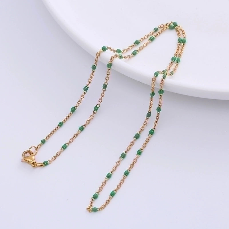 2 Pieces 304 Stainless Steel 18K Gold Plated Hawaiian Bohemian Epoxy Plating Geometric Necklace