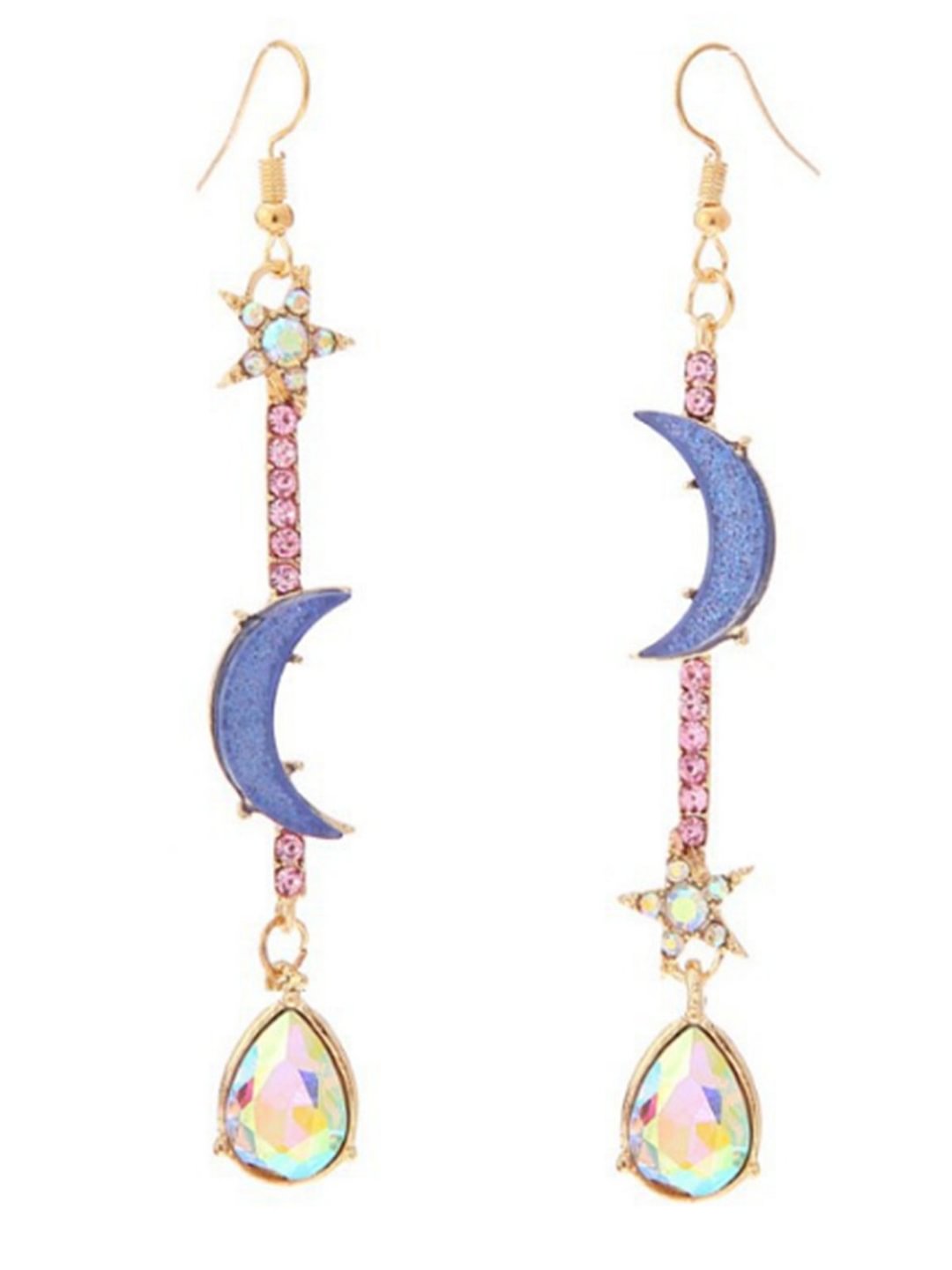 Asymmetric Blue Moon Star Earrings