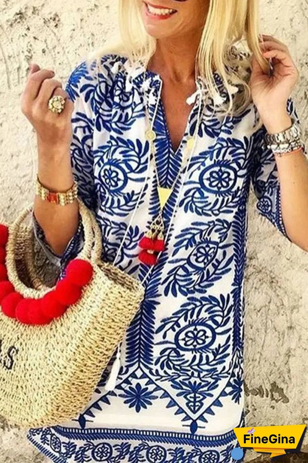 Vintage Half Sleeve V-Neck Casual Dress