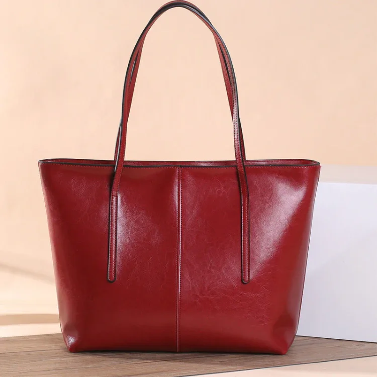 Women's Leather Wax Simple Big Cowhide Portable Shoulder Bags