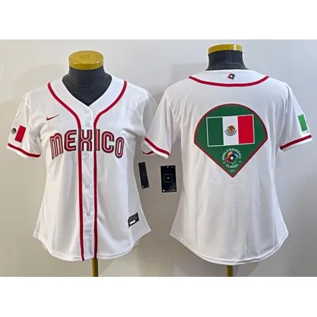 Women's Mexico Baseball 2023 White Big Logo World Baseball Classic Stitched Jersey(Run Small) XCRF