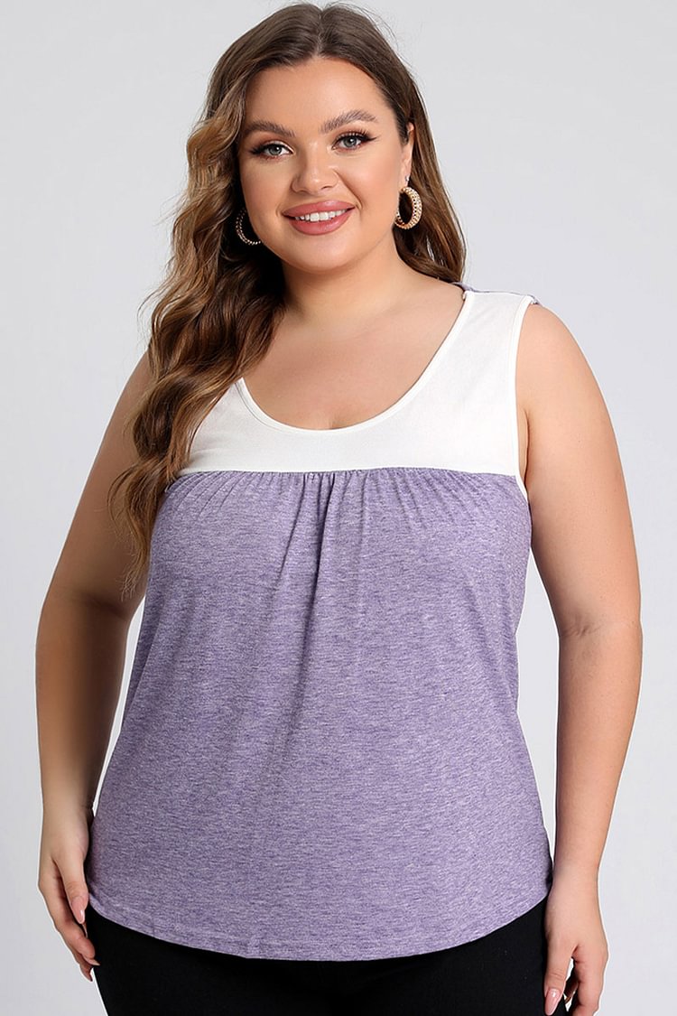 Plus Size Casual Solid Round Neck Pleated Tank Top  Flycurvy [product_label]