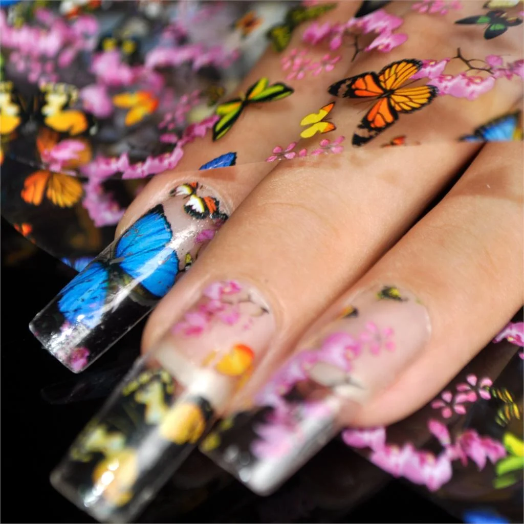 More Than 250 Design Beautiful Designed Nail Art Product Nail Glue transfer Foil Beautiful Flower Purple Orange-Nail Inspo