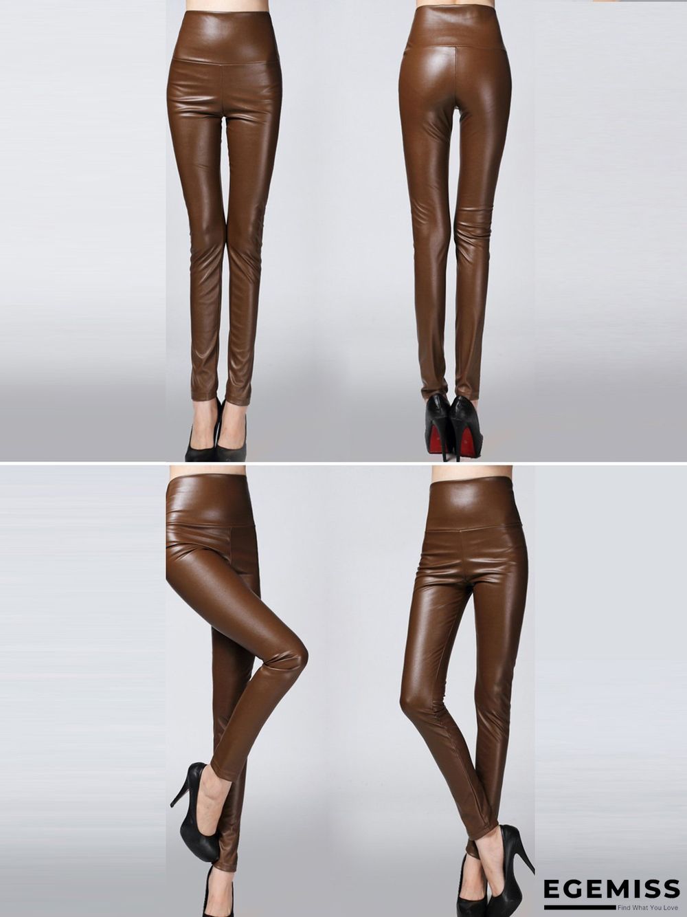 Plus size color elastic pu thick leggings leather Leggings | EGEMISS
