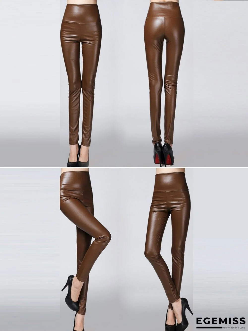 Plus size color elastic pu thick leggings leather Leggings | EGEMISS