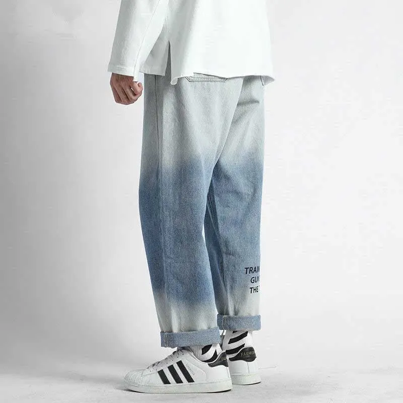 NiceMix Studios Korean Gradient Jeans Men Straight Pants 2020 Autumn Spring Printed Man Casual Trousers Streetwear Male Denim Pa