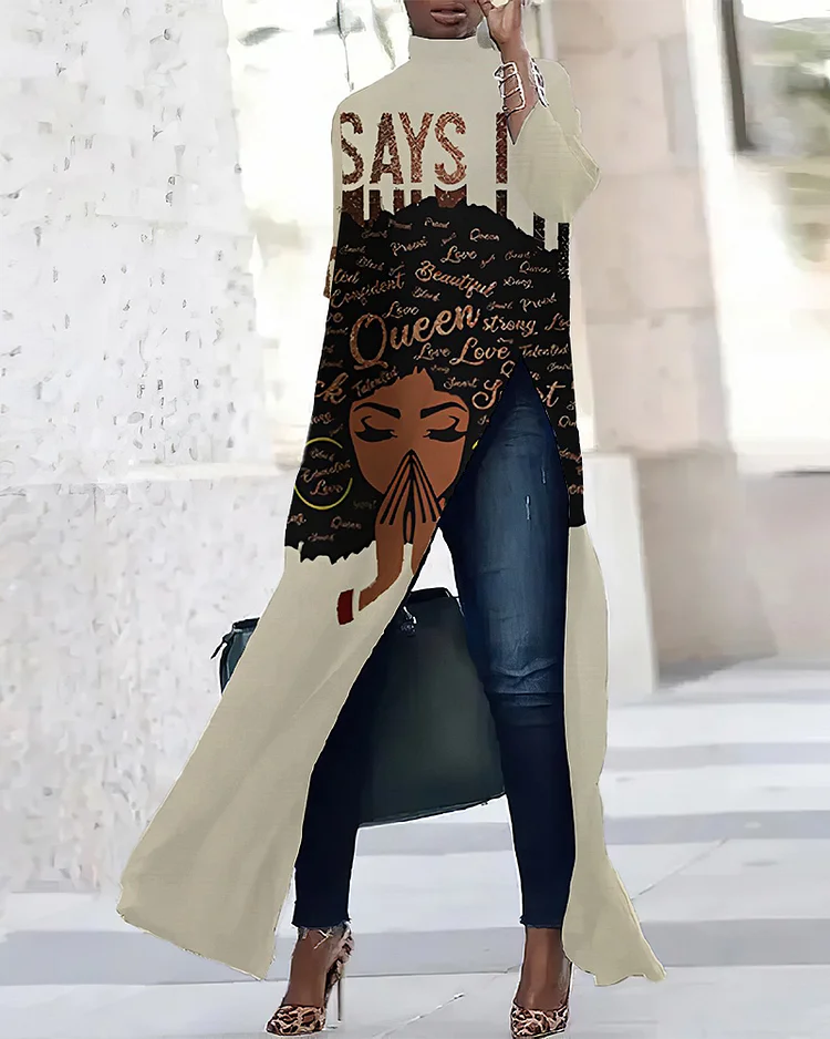 God Says I Am  Three-quarter Sleeve Slit T-shirt Dress