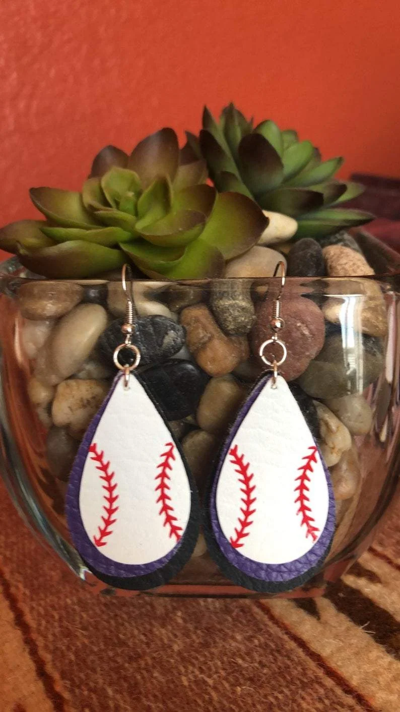 Faux Leather Layered Baseball Earrings