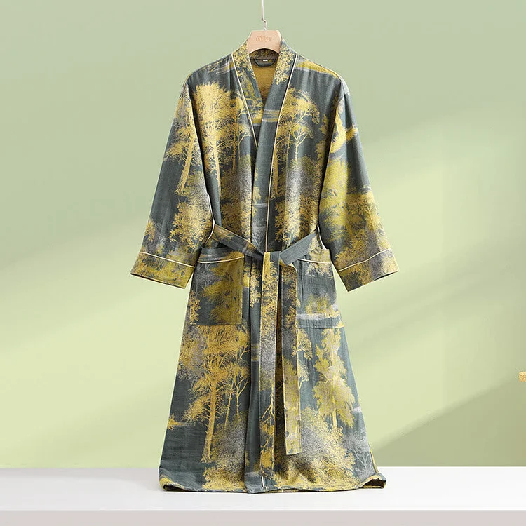 Double Layered Cotton Gauze Neutral Bathrobe Radinnoo.com