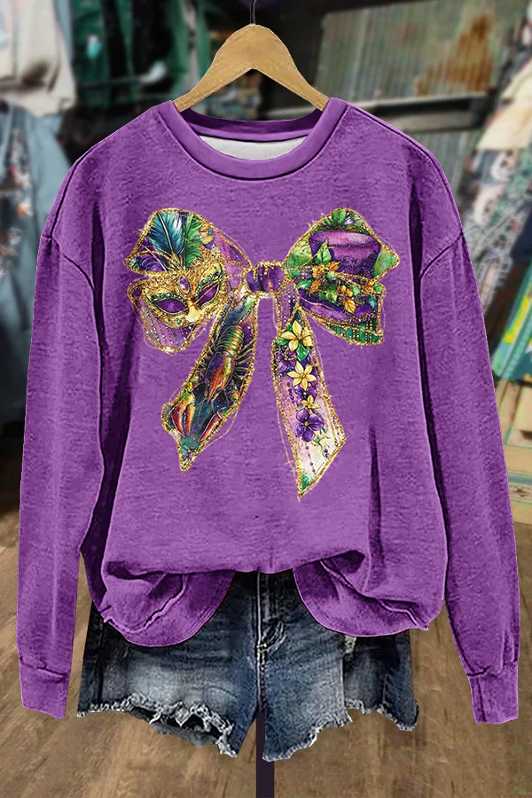 Chic Mardi Gras Bowknot Print Sweatshirt