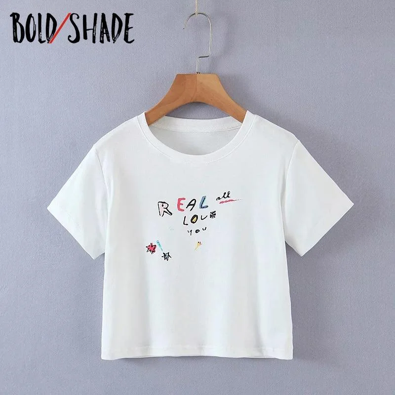 Bold Shade 90s Grunge Streetwear Tee Shirts Women Indie Vintage Skater Girl Stye y2k T Shirt Letter Print Short Sleeve T-shirts