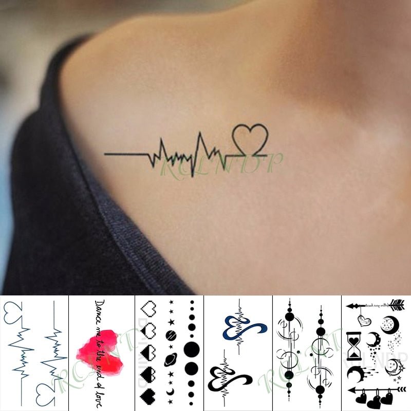 Waterproof Temporary Tattoo Sticker Love Heart Heartbeat Fake Tatto sexy clavicle Hand Arm Flash Tatoo for Kid Girl Men Women