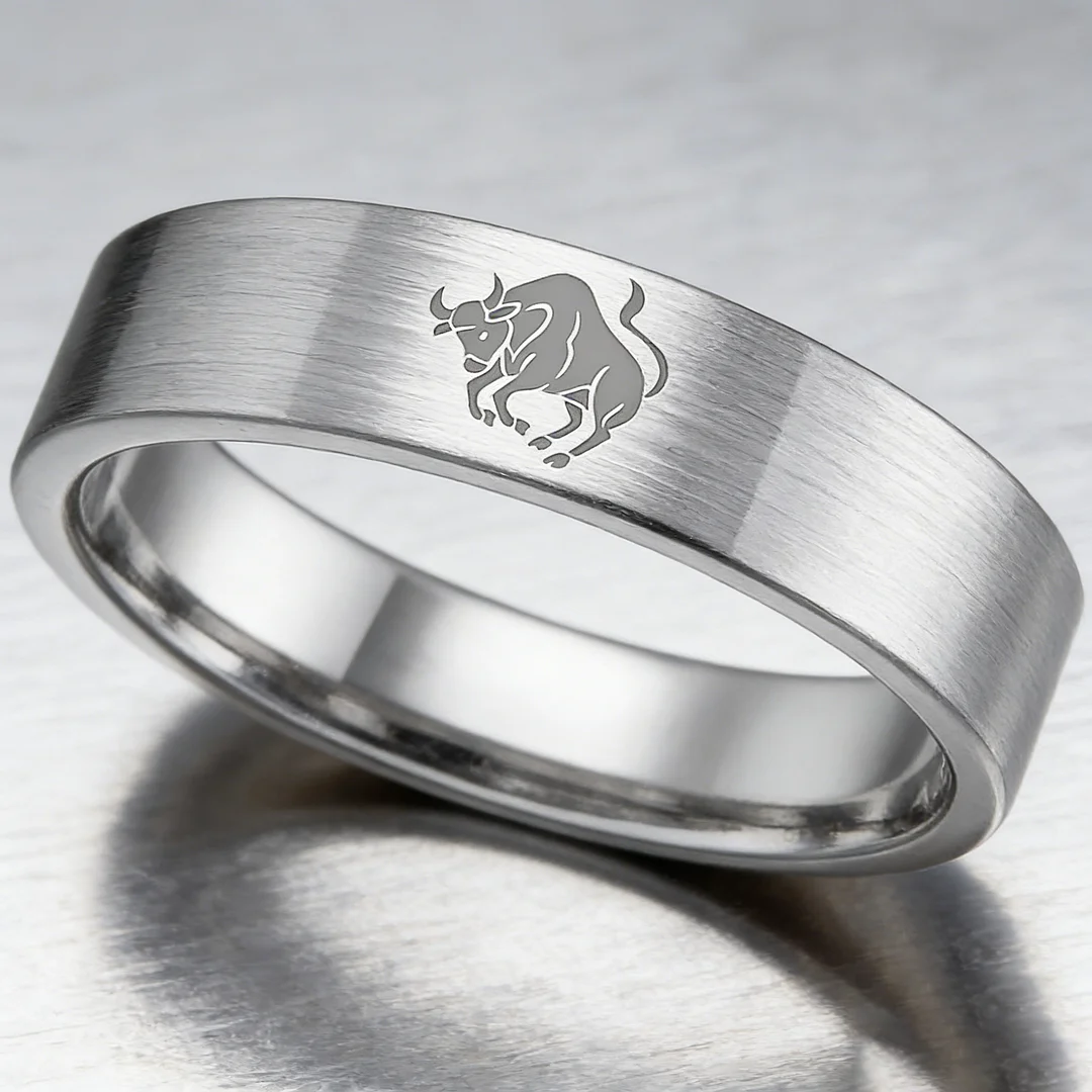 Taurus Tungsten Carbide Rings Sliver Flat Wedding Bands Comfort Fit Men and Women 4MM 6MM 8MM Width