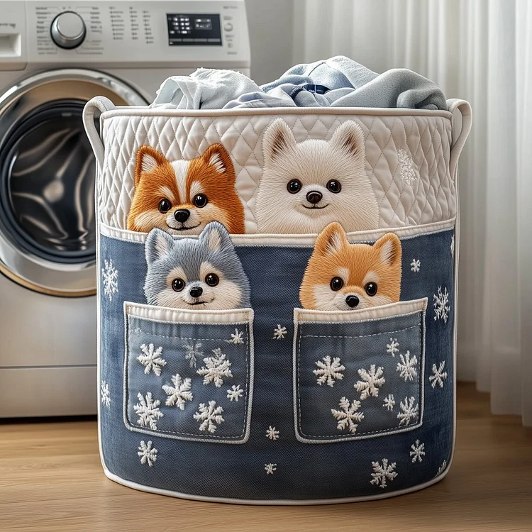 Pomeranian Charm Quilted Laundry Basket GFTOTP13110
