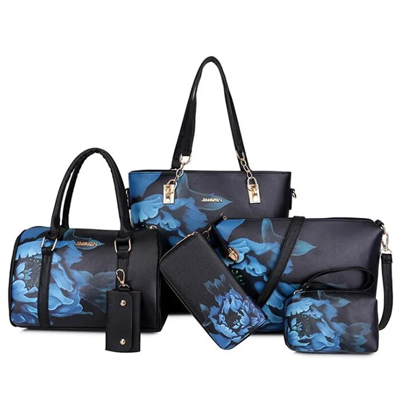 2021 Women's Shoulder Bag Women's Handbag 6 Piece Set of Chinese Style Leather Bags Clutch Wallet Composite Bag Crossbody