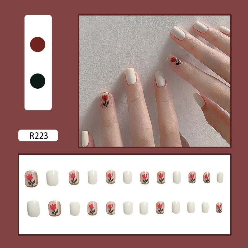 Fake Nails Full Cover Fake Press on Nails Matte Pure Acrylic Frosted False Nails with Glue Stick-on Fashion Finished Fingernail