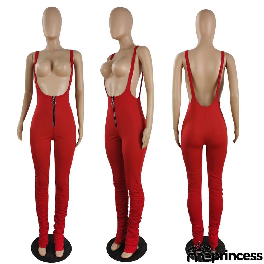 Plus Size Casual Solid Color Sling Jumpsuit