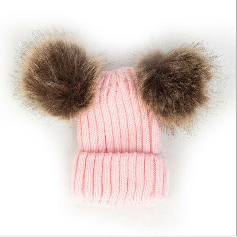 2020 Baby Stuff Accessories Toddler Kids Girl Boy Baby Infant Winter Warm Crochet Knit Hat Fur Balls Beanie Cap