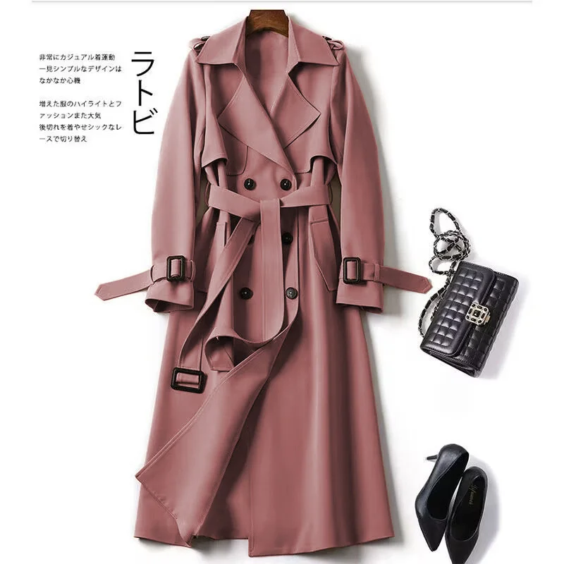 Woherb Woherb Women In The Long 2024 Spring And Autumn New Korean Version Of Large Size Small Popular British Wind Coat Over The Knee Coat-Outfit Ideas