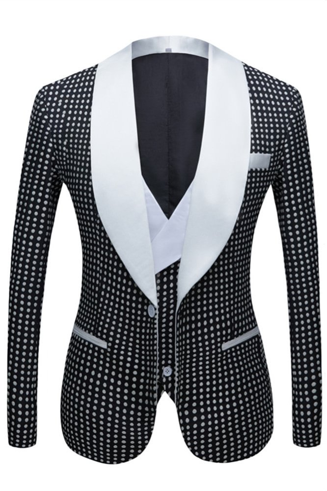 Gorgeous Shawl Lapel Black Dot Slim Fit Wedding Suit For Men | Ballbellas Ballbellas