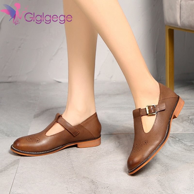 Glglgege Flat ladies shoes Leather material shoes 2022 hollow style shoes Comfortable leather lining Simple casual shoes