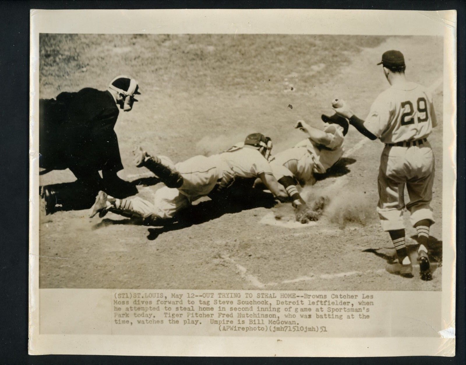 Les Moss Bud Souchock Fred Hutchinson 1951 Press Photo Poster painting St. Louis Browns Tigers