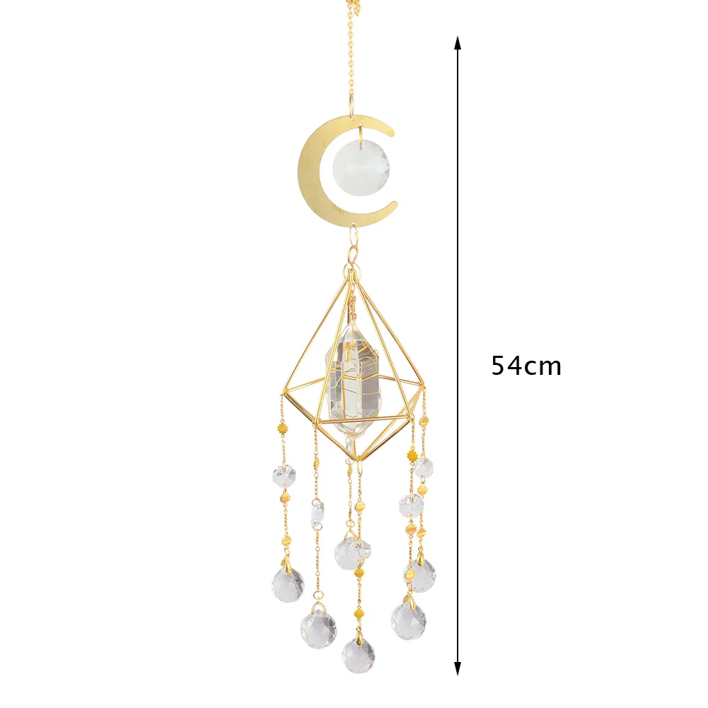 Metal Rainbow Collection Hanging Hexagon Moon Crystal Prisms Wind Chimes