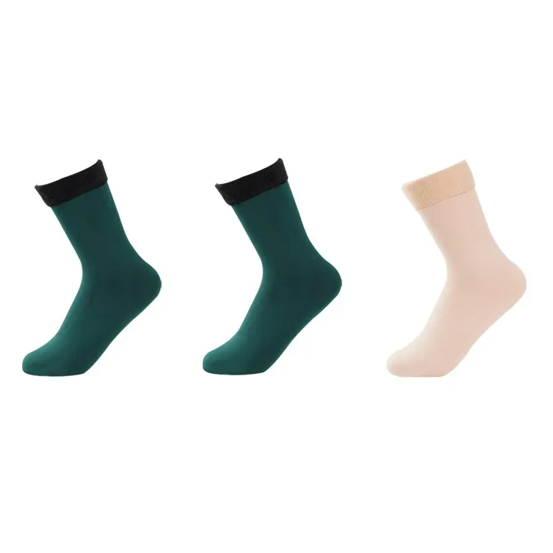 3 Pairs Women Winter Warm Thicken Casual Solid Color Socks Pack Home Snow Boots Velvet Home Floor Sock Set Lots Keep Warm