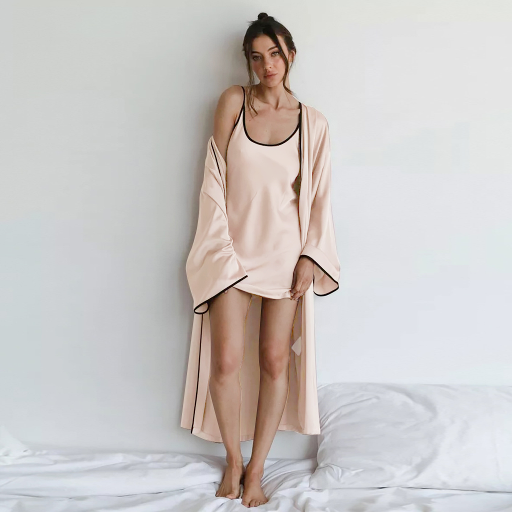 Silk Robe and Nightgown Set Pink REAL SILK LIFE