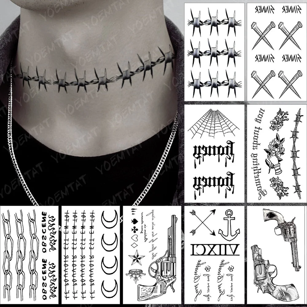 Waterproof Temporary Tattoo Sticker Small Iron Wire Thorns Flash Tatoo Sinner Spider Wrist Fake Tatto For Body Art Women Men