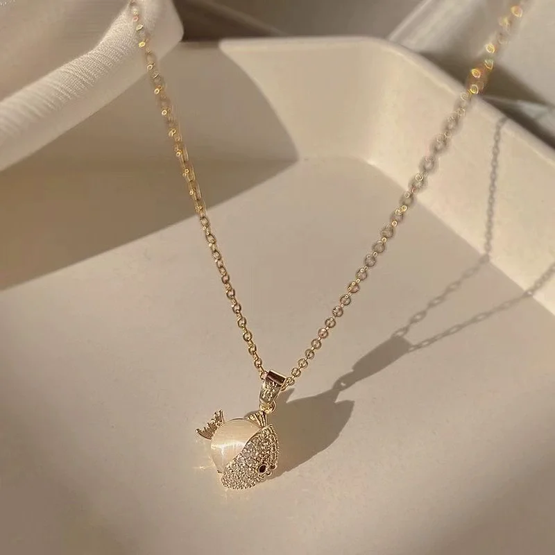 Fish Cat's Eye Gold-Plated Necklace
