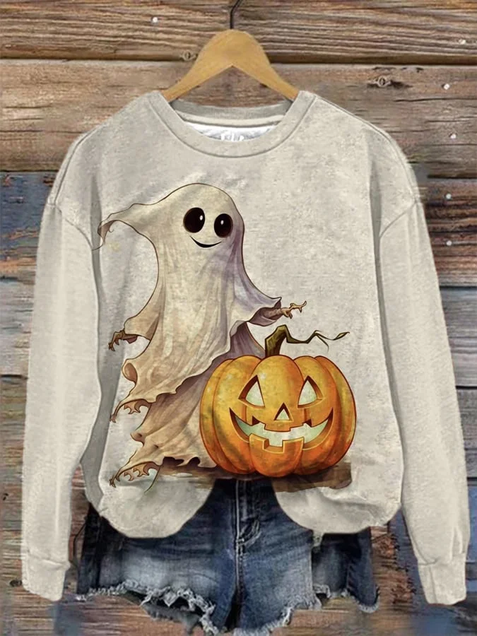 Women's Ghost Pumpkin Print Sweatshirt 