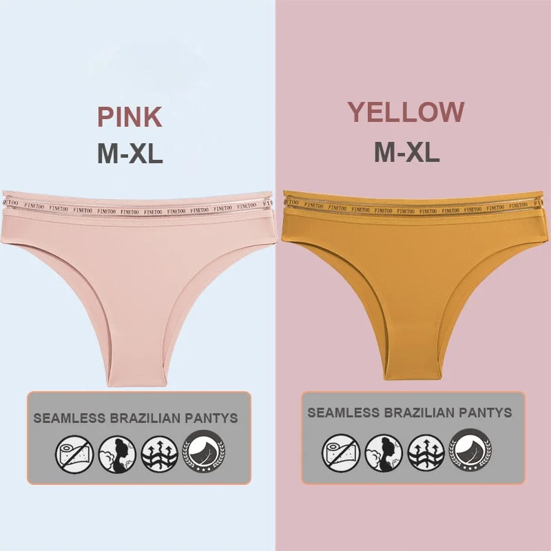 FINETOO 2PCS/Set Women Seamless Lingerie Letter Underpants Ladies 6 Solid Colors M-XL Woman Sexy Panties Briefs Underwear Thong