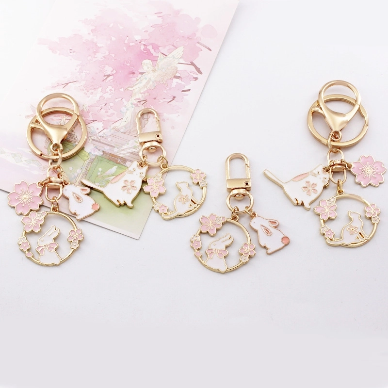 Cute Rabbit Cherry Blossom Cat Zinc Alloy Unisex Keychain