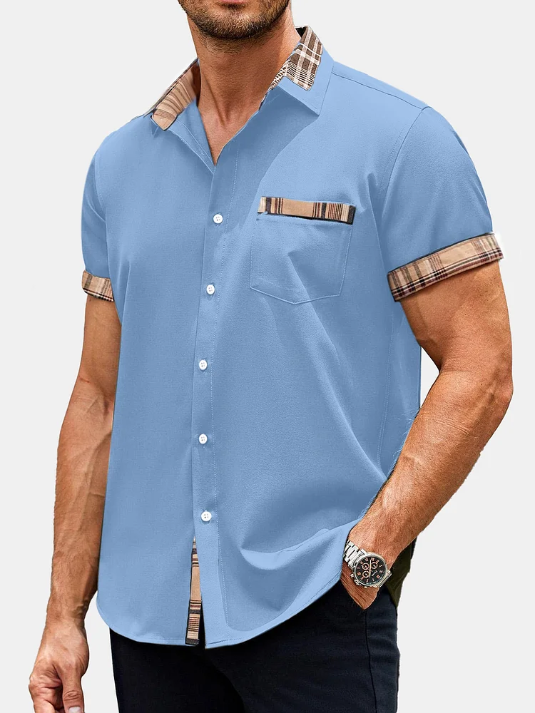 Men's Everyday Fashion Checkered Contrast Short Sleeve Shirt