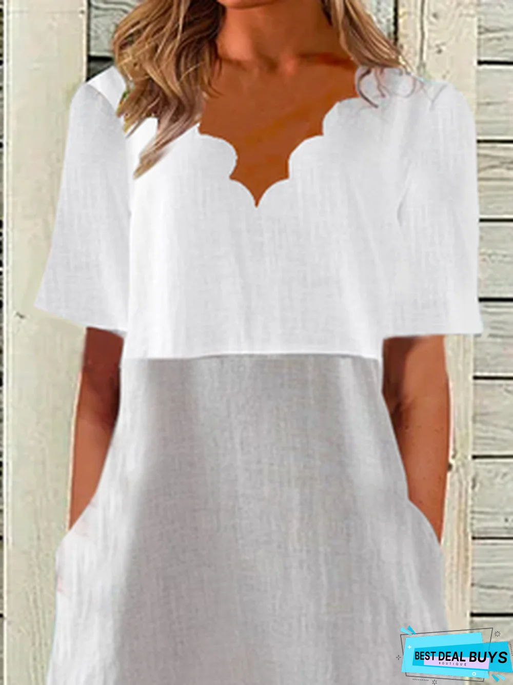 Linen V Neck Loose Dress