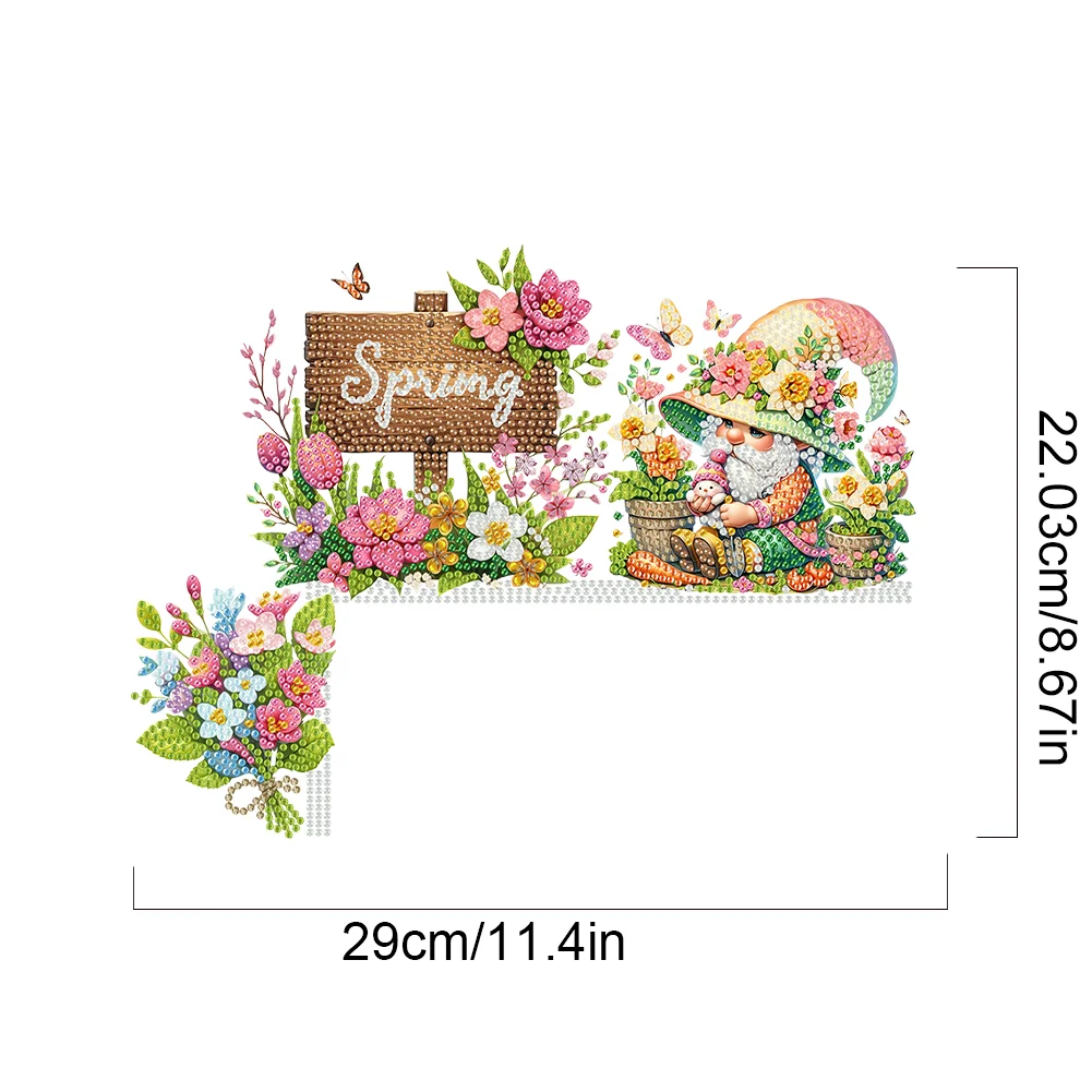 DIY Spring Garden Gnome Diamond Painting Art Door Right Angle Sign for Home Decor