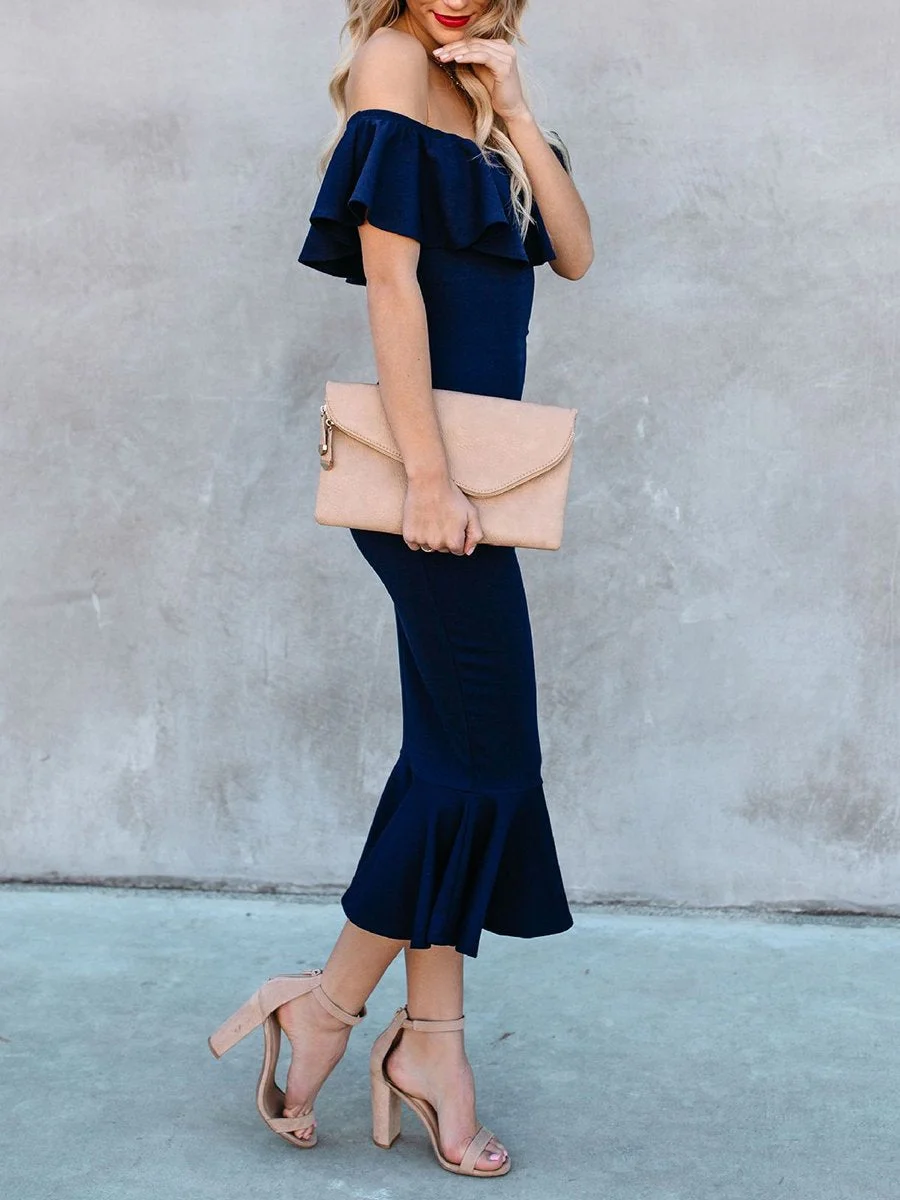 Elegant ruffled one-shoulder evening dress