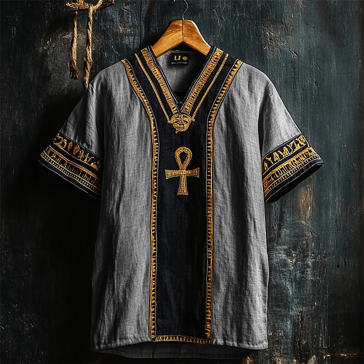 Simpfit Nachahmung aus Baumwolle und Leinenhemd mit Ankh-Drucken im alten Ägypten