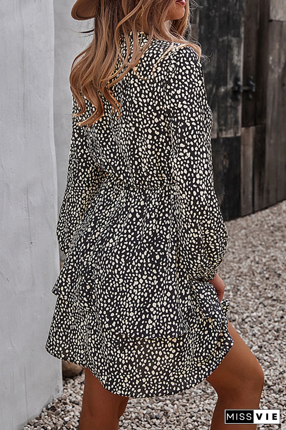 Elegant Print Split Joint Frenulum V Neck A Line Dresses