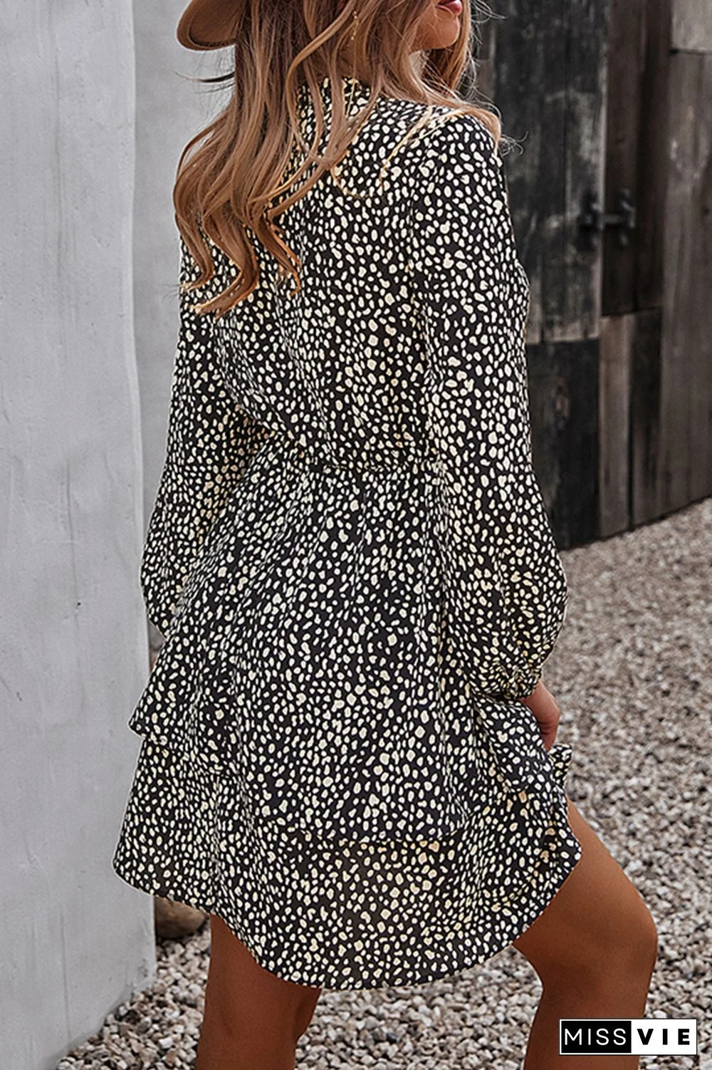 Elegant Print Split Joint Frenulum V Neck A Line Dresses