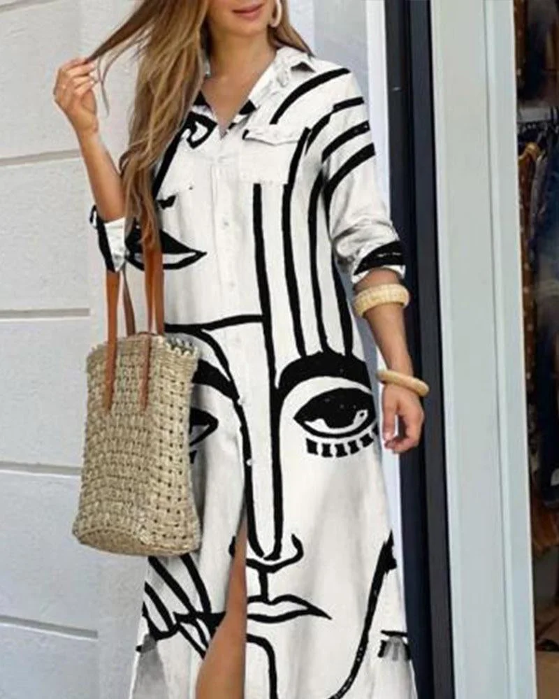 Line Art Print Long Dress