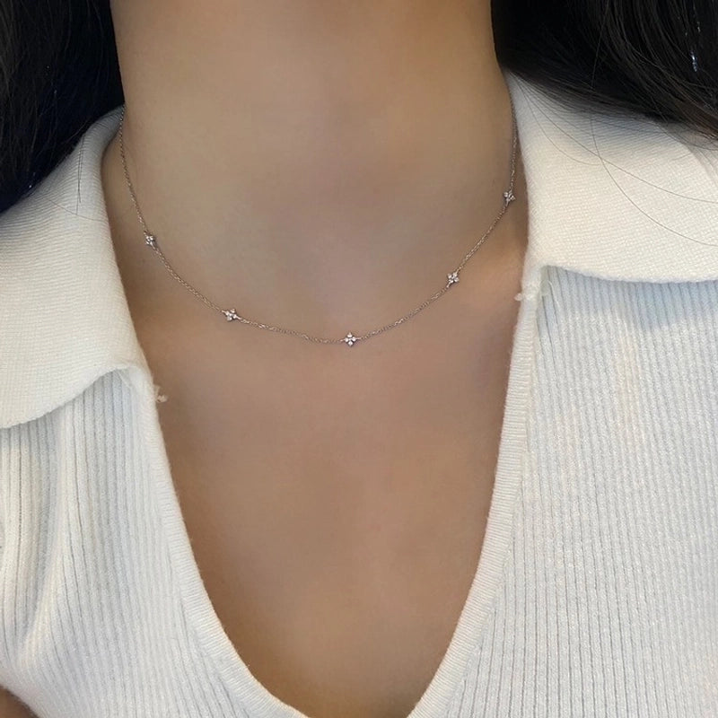 925 Sterling Silver Inlay Four Leaf Clover Necklace